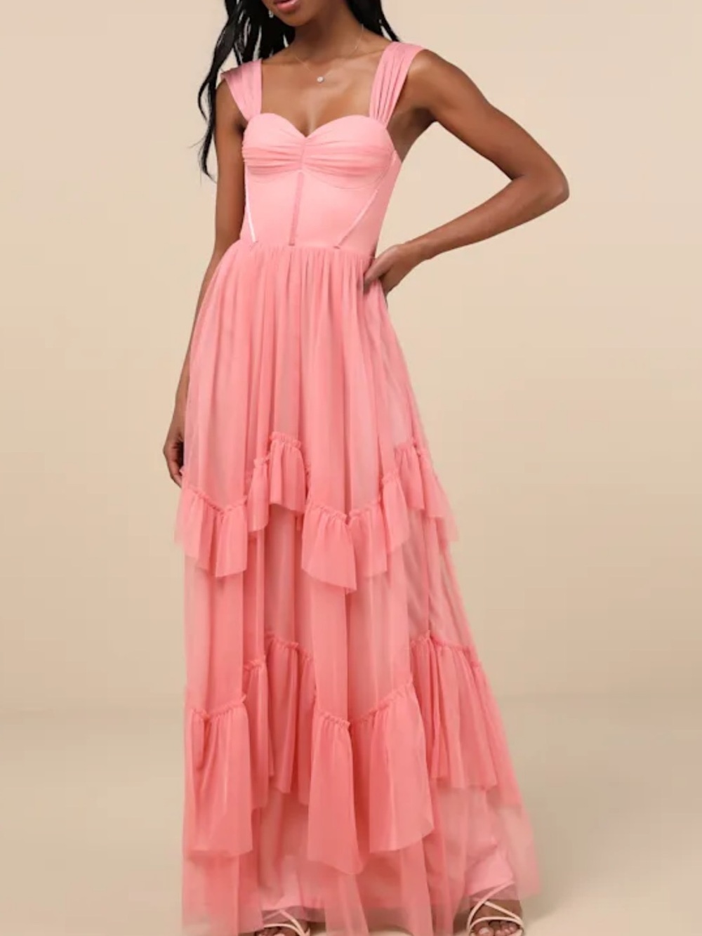 Lulus Pink Mesh Off-the-Shoulder Stunning Personality Maxi Dress Size Large